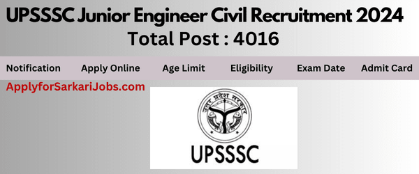 UPSSSC Junior Engineer Civil Recruitment 2024
UPSSSC JE Civil Apply Online 2024
UPSSSC Latest Vacancy
